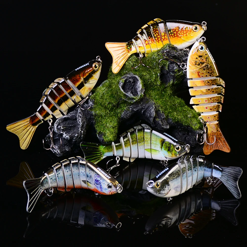 

VALHALLA 1PC 7 Sections Fishing Lure 10cm/3.94"-0.43oz/12.1g Swimbait Fishing Tackle 6# Black Hook 7 Colors Fishing Bait