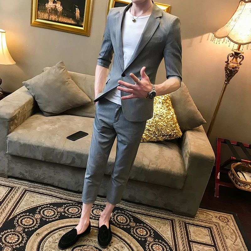 Spring and summer men's sleeves small suit Korean Slim youth hair stylist business two sets of tide (shirt + pants) | Мужская одежда