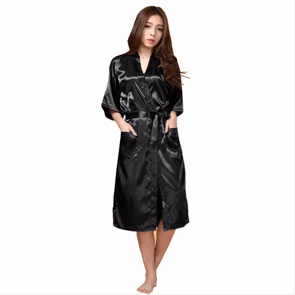 

Black Womens Kimono Robe Bathrobe Sleepwear Female Faux Silk Bath Gown Nightgown Pyjamas Mujer Pijama Size S M L XL XXL XXXL 021