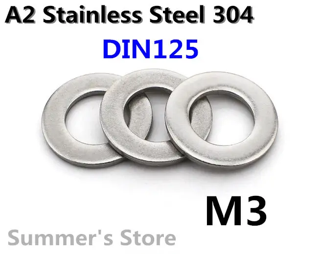 100 шт./лот DIN125 Шайба из нержавеющей стали M2/M2.5/M3/M4/M5/M6/M8 плоская шайба 2 мм/2,5 мм/3 мм/4 мм/5 мм/6 мм/8 мм шайба