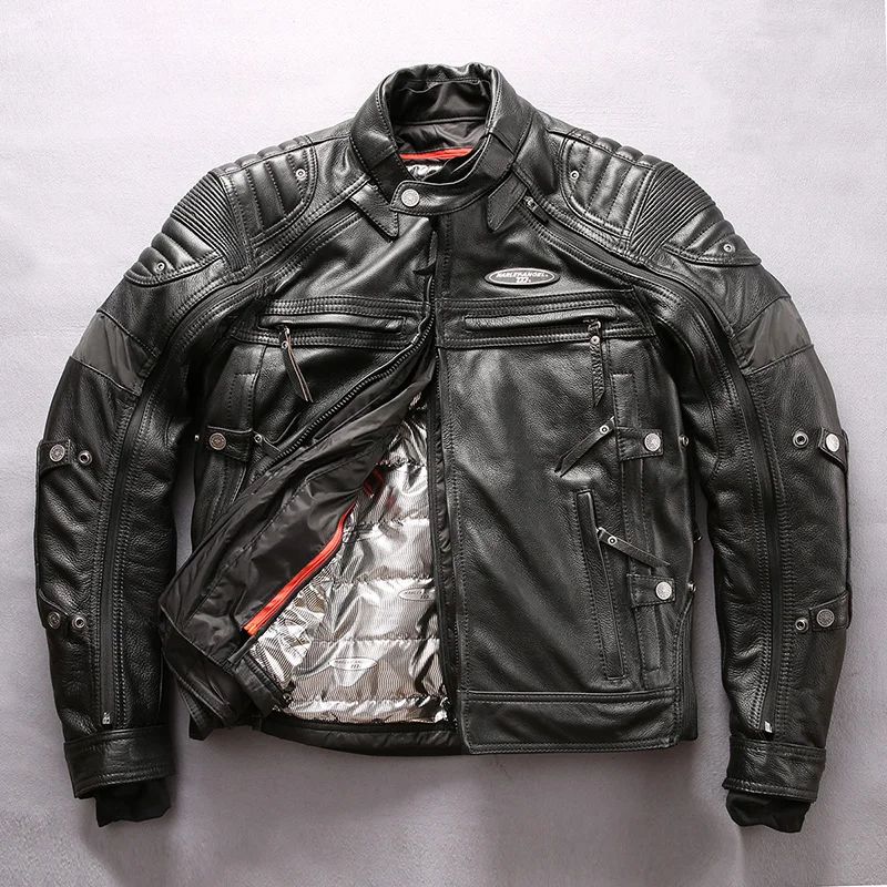 Мужская байкерская куртка из натуральной коровьей кожи приталенная 2019