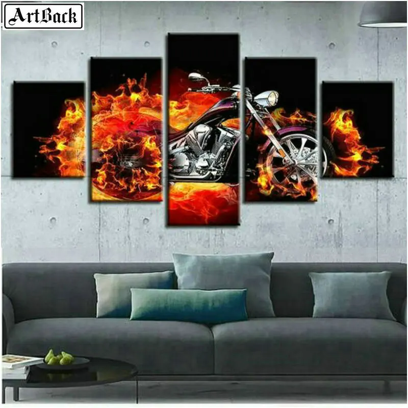 5 заклинание картина камни в форме ромба мотоцикл fire изображение алмазов 3d