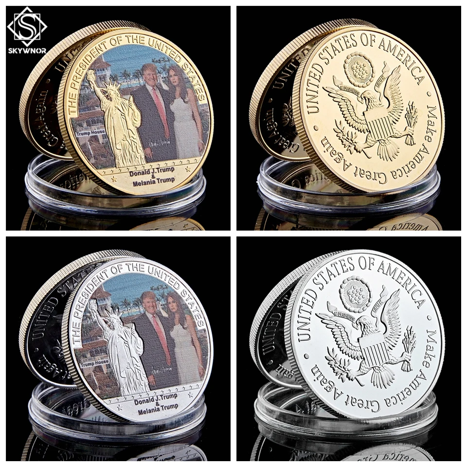 Американский президент Дональд Трамп и первая леди 1 унции золото/Посеребренная