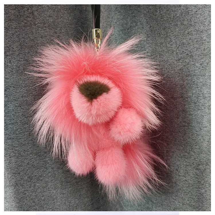 Игрушка лев кукла брелок из натурального меха норки енота Очаровательная сумка