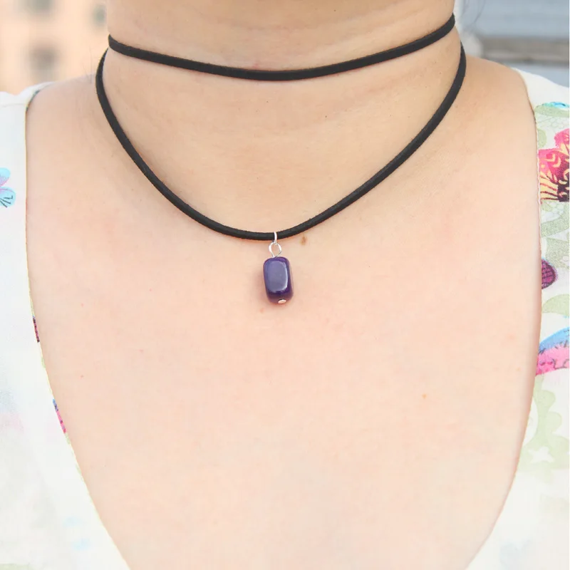 hzew 3 colors Natural necklaces double velvet ribbon natural stone choker necklace gift for mom friends | Украшения и аксессуары