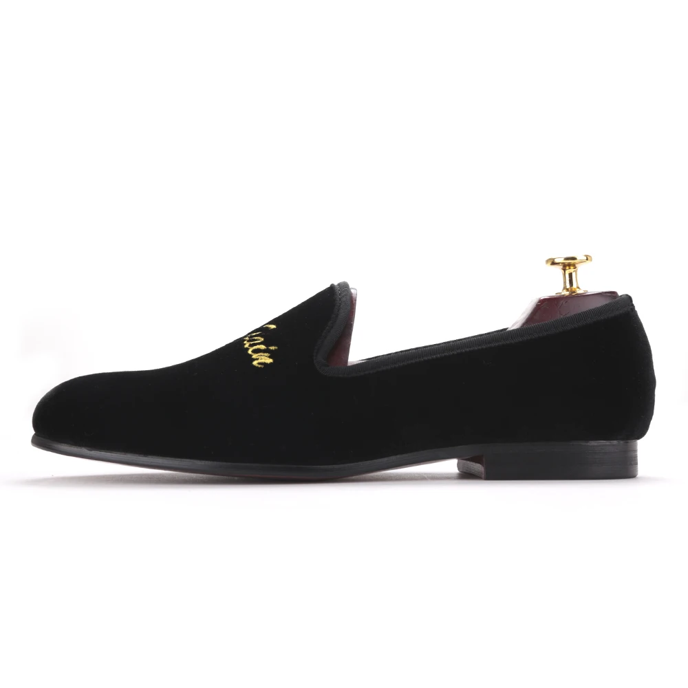 Новое поступление Мужские бархатные туфли с вышивкой лоферы для торжеств и