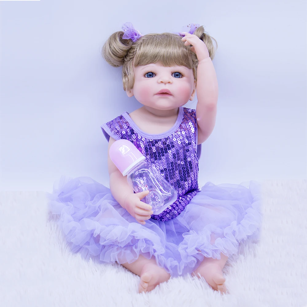 

56cm girl body simulation newborn baby girl with fashion baby dress Christmas gifts hard silicone reborn baby dolls bath toy NPK