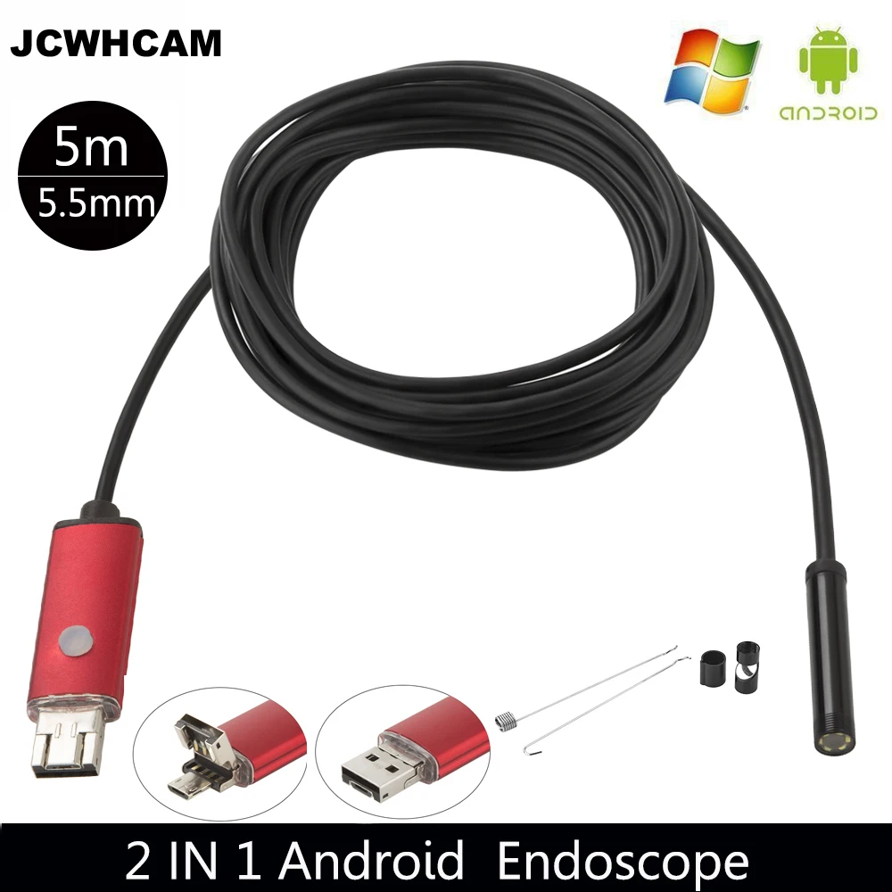 5 5mm usb эндоскоп для Камера 1/2/5/10 м гибкая осмотра на змеевидной трубке смартфон