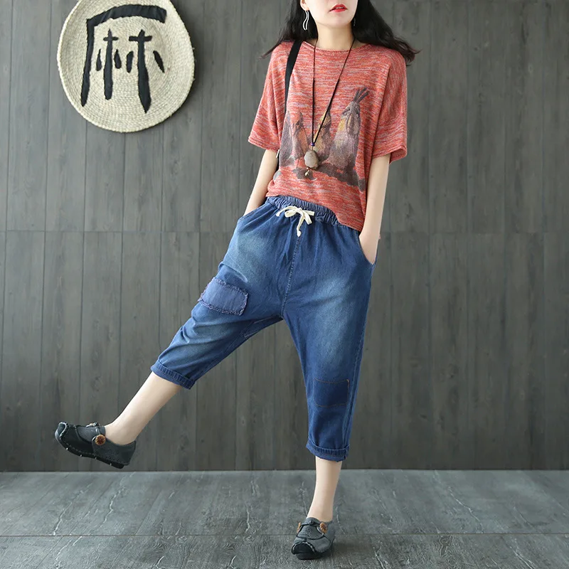 Женщины Лето O-образным Вырезом Ретро Футболки Отпечатано Винтаж Характер