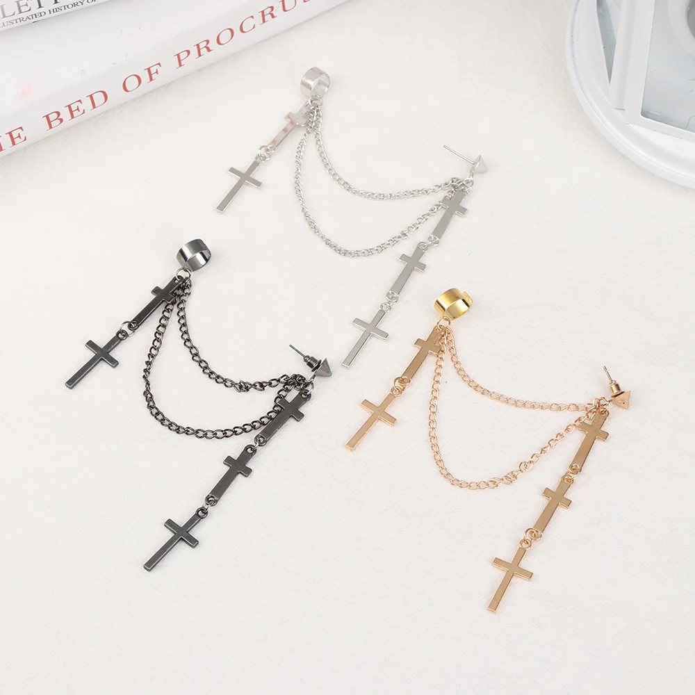 Модные сережки крестики в стиле ретро черного и серебряного цвета Женские