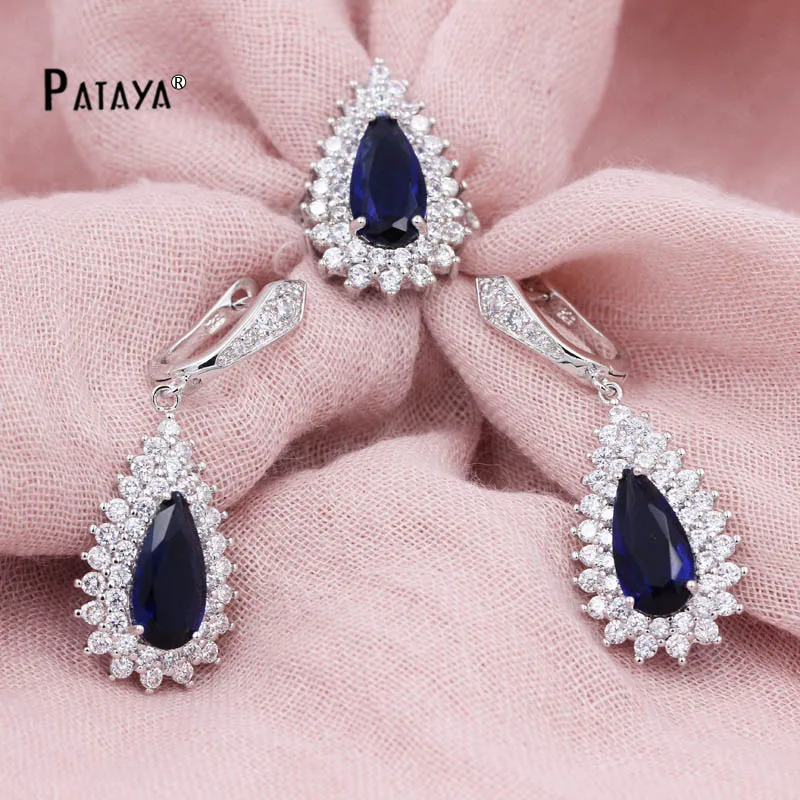 Комплект свадебных украшений из серег и кольца с натуральным белым золотом|wedding