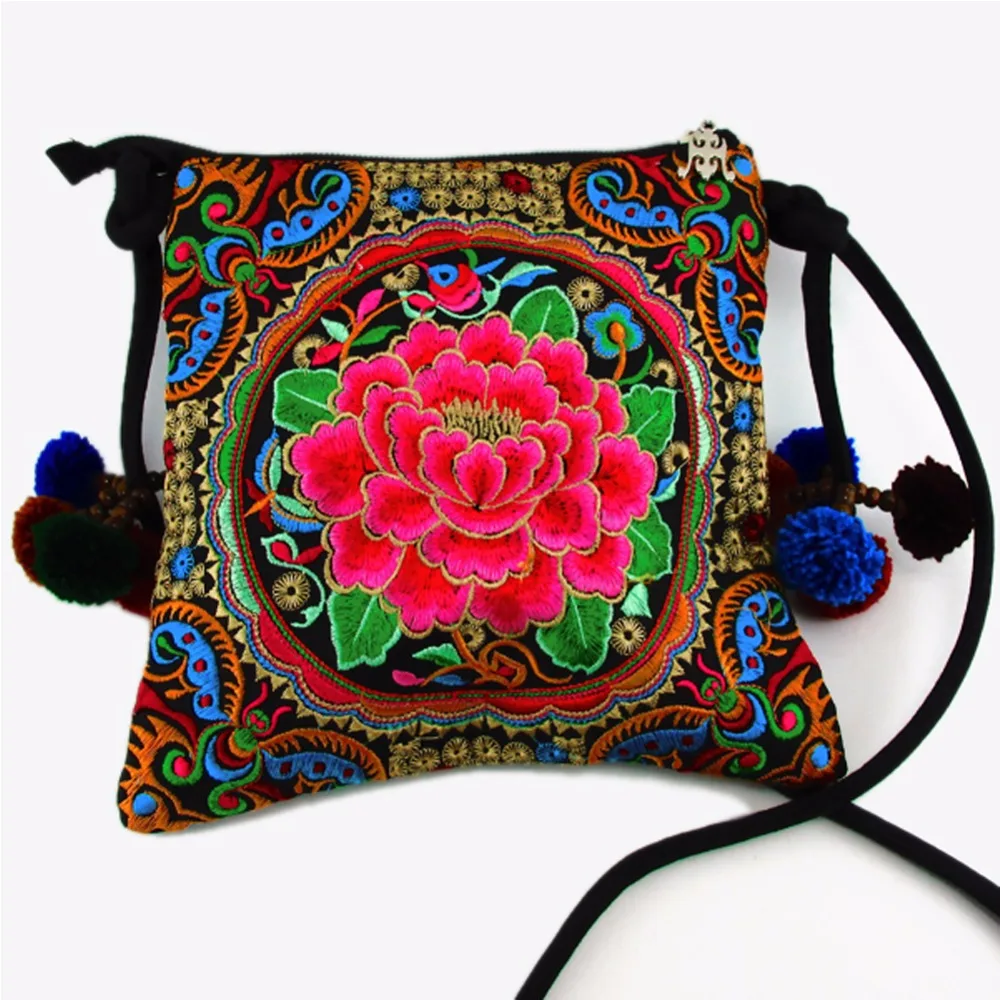 Hmong Tribal Ethnic Thai Indian Boho shoulder bag messenger embroidery pom charm trim SYS-305 | Багаж и сумки
