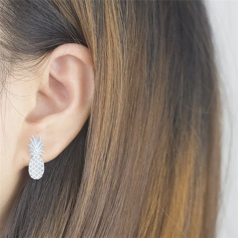 Модные серьги гвоздики в виде тропических фруктов с желтым ананасом для женщин и