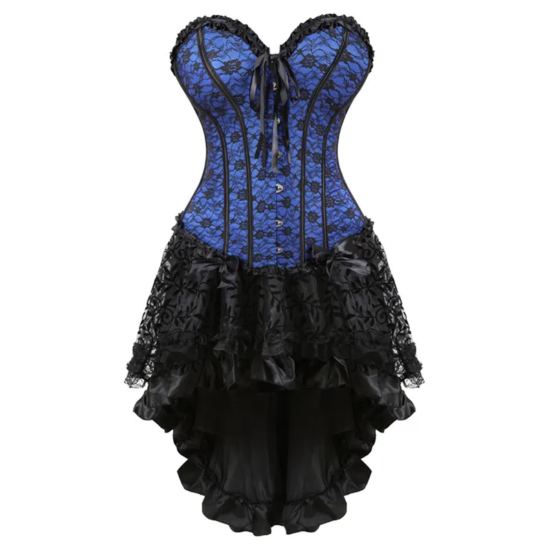

Burlesque Corset and Skirt Set Lace Up Corsets Bustiers Top with Mini Skirt dress Sexy Gothic Corset Dress Lingerie Party Exotic