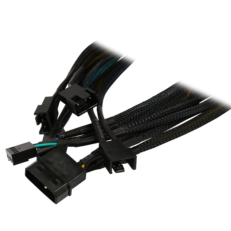 

Black Sleeved 16 inches ATX PSU IDE Molex to 4 x PWM 4-pin CPU Case Cooling Fan Splitter Hub Power Adapter Cable w/ RPM Feedback