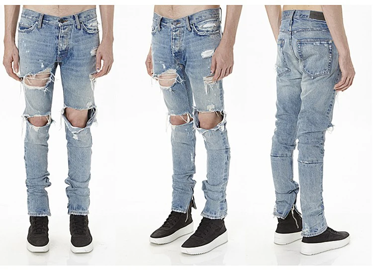 Новинка 2019 уличные мужские джинсы на молнии с дырками Джастин Бибер тонкие в