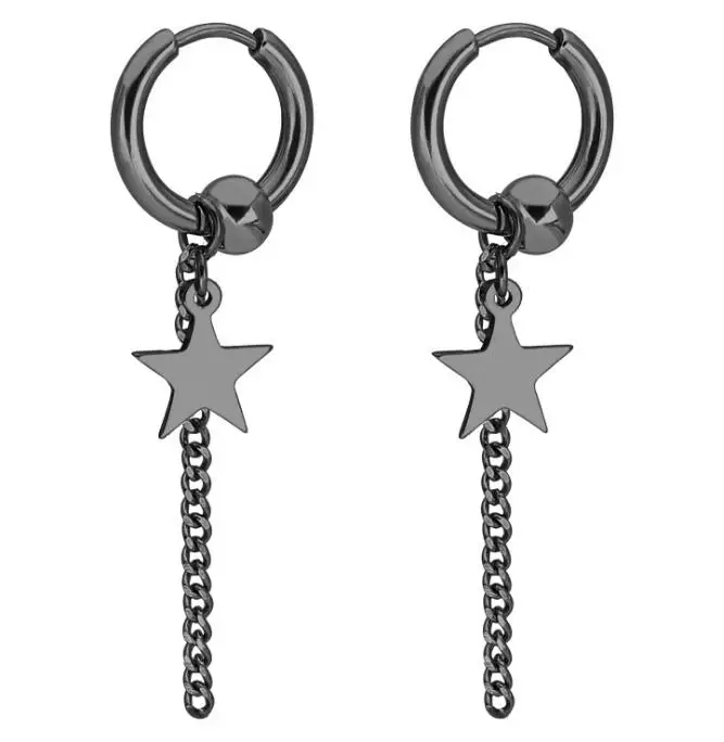 SaYao 2 Pieces Stainless Steel Hoop Earring Skull Cross Tassel Chain Ear Earrings Huggie Earring Jewelry Helix Tragus Boy Men
