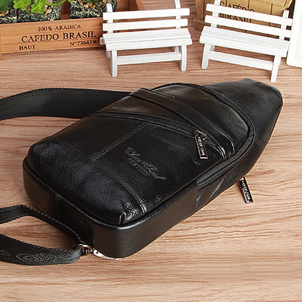 

High Quality Genuine Leather Sling Chest Day Back Pack Men Travel Fashion Messenger Bags Male Real Cowhide Single Shoulder Bag