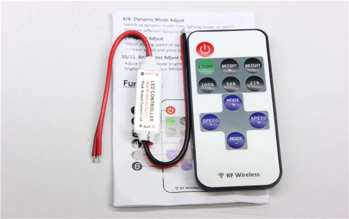 

1/2/5/10pcs DC12V 24V Mini Led Dimmer Remote Controller RF Wireless 6A to Control Single Color Led Strip Light SMD3528 5630 5050