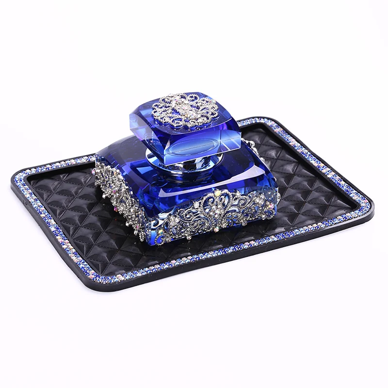 Blue with Mat Красивые автомобильные аксессуары для украшения интерьера, автомобильные флаконы Perfumn, кристаллы, орнамент, подставка для приборной панели, корона, цветы, освежитель воздуха - Название цвета: Blue with Mat