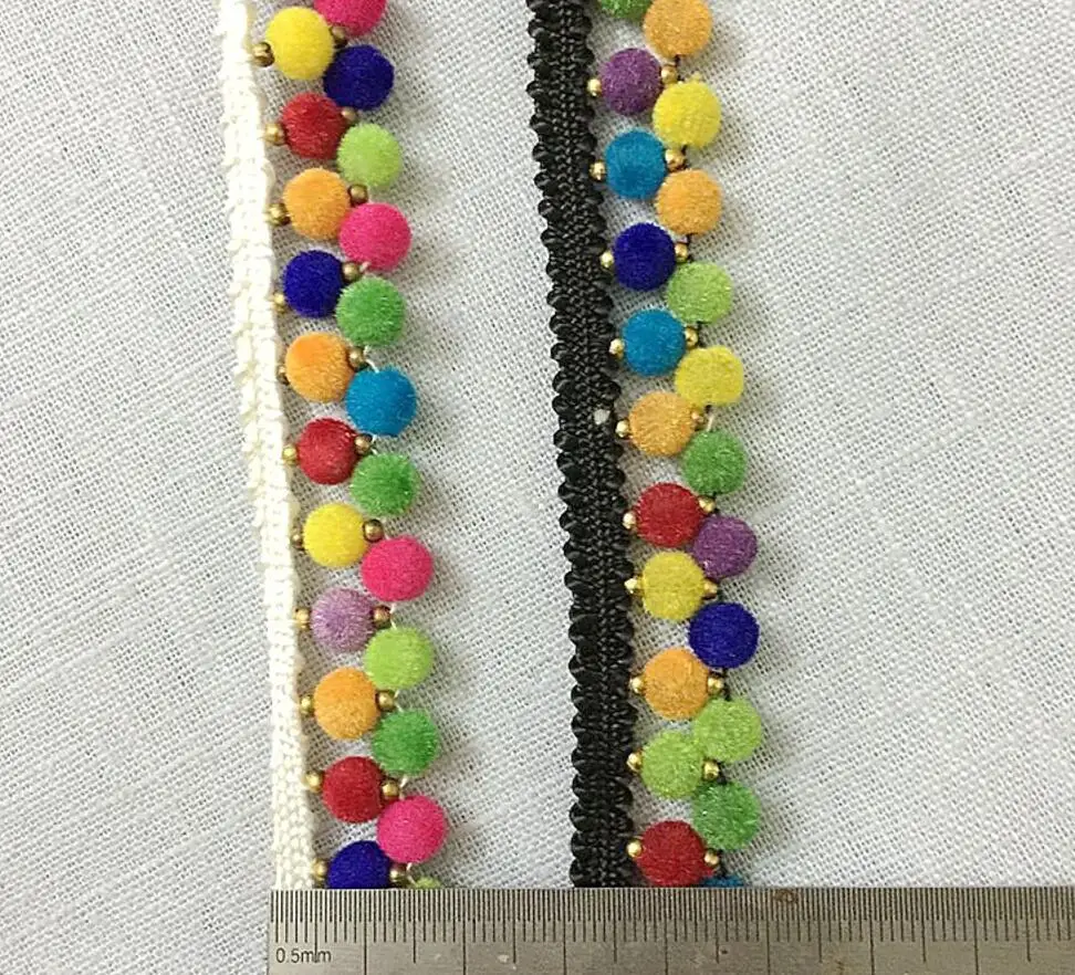 3Yard White/Black Colorful Pompoms Beaded Lace Fabric Trim Ribbon For Apparel Sewing DIY Collar Doll Cap Hair clip | Дом и сад