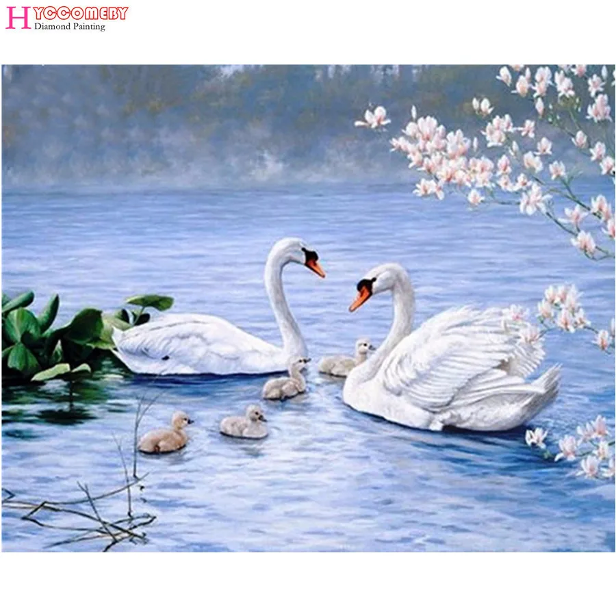 

NEW 3D Diamond Painting Cross Stitch Happiness Swan Lake Crystal Needlework Diamond Embroidery Full Diamond Decorative BJ525