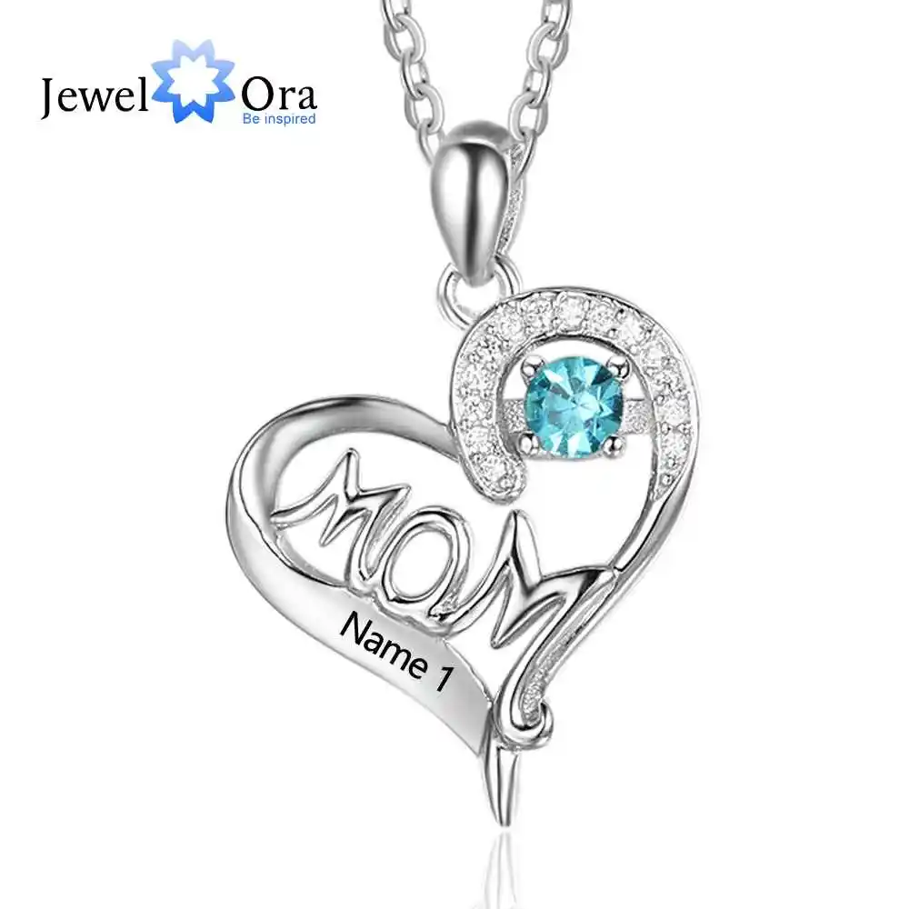 Индивидуальное женское серебряное ожерелье с камнем-талисманом в форме мамы