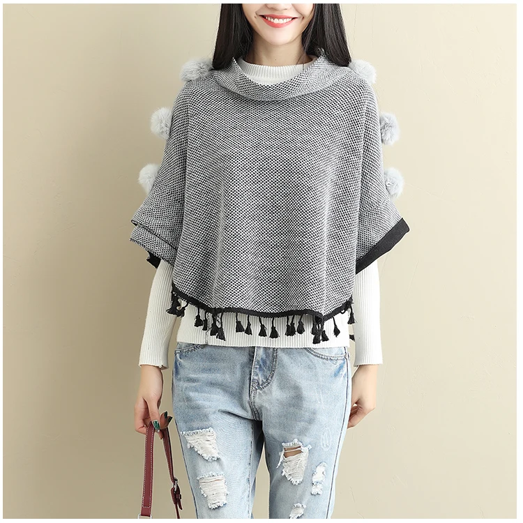 Модные рукав &quotлетучая мышь&quot Хиппи с бахромой тканые пончо вязаный Топы