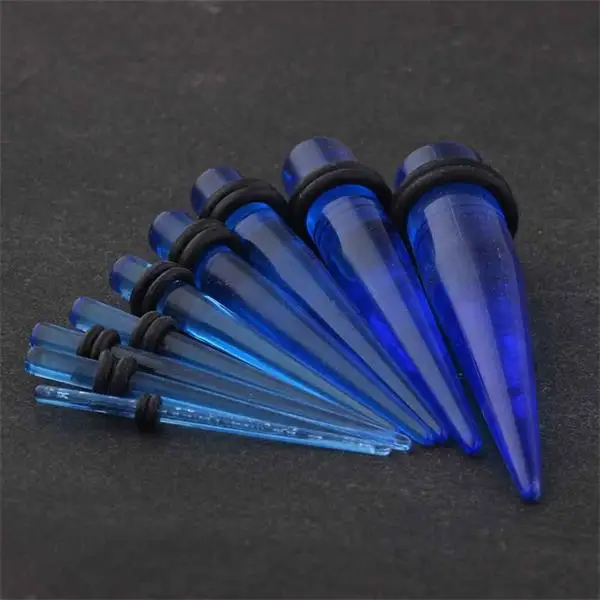 clear blue TIANCIFBYJS акриловый расширитель для уха в форме конуса торговля ювелирные изделия для тела УФ ушные носилки расширитель пирсинг серьги пробки измерители плоти тоннель 100 шт - Окраска металла: clear blue