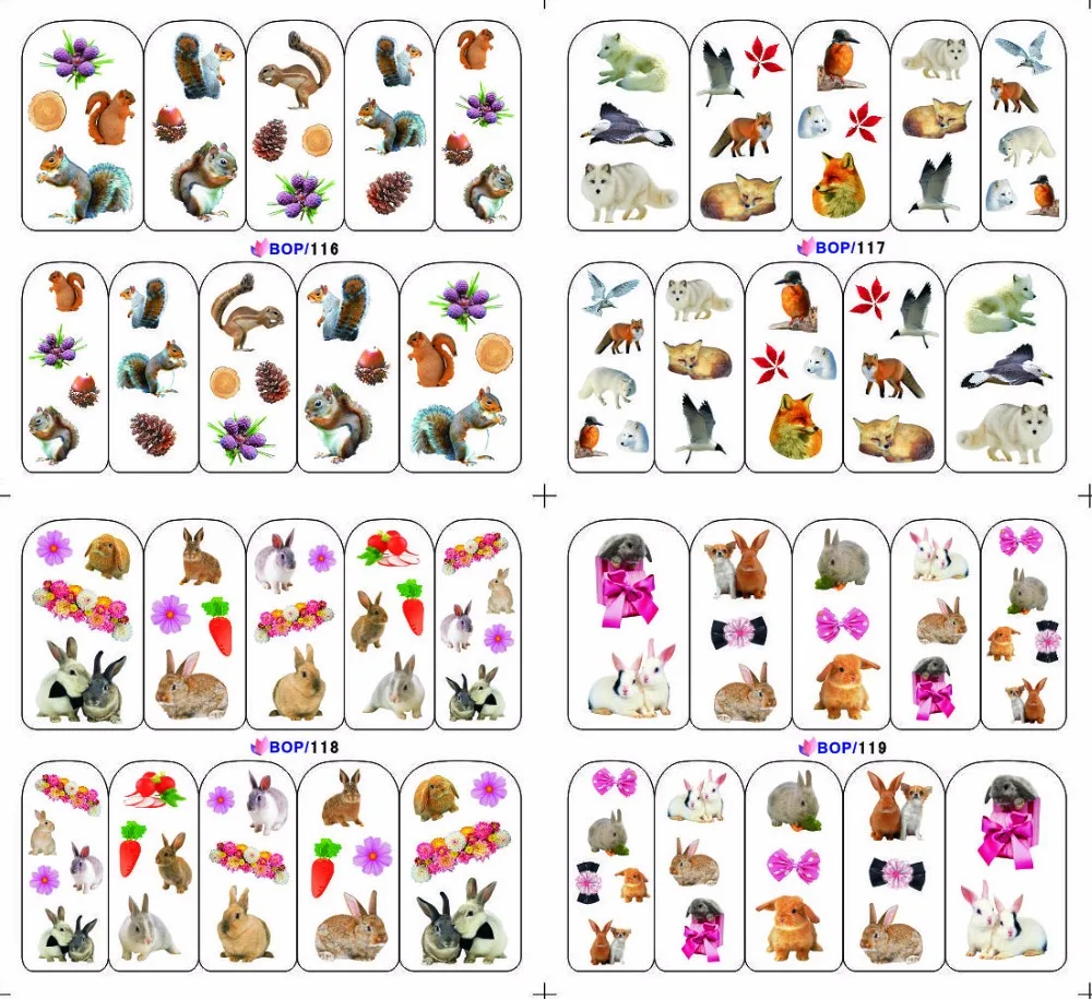 

4 PACKS / LOT CARTOON CAT DOG RABBIT SQUIRREL FOX ANIMAL NAIL TATTOOS STICKER WATER DECAL NAIL ART BOP116-119