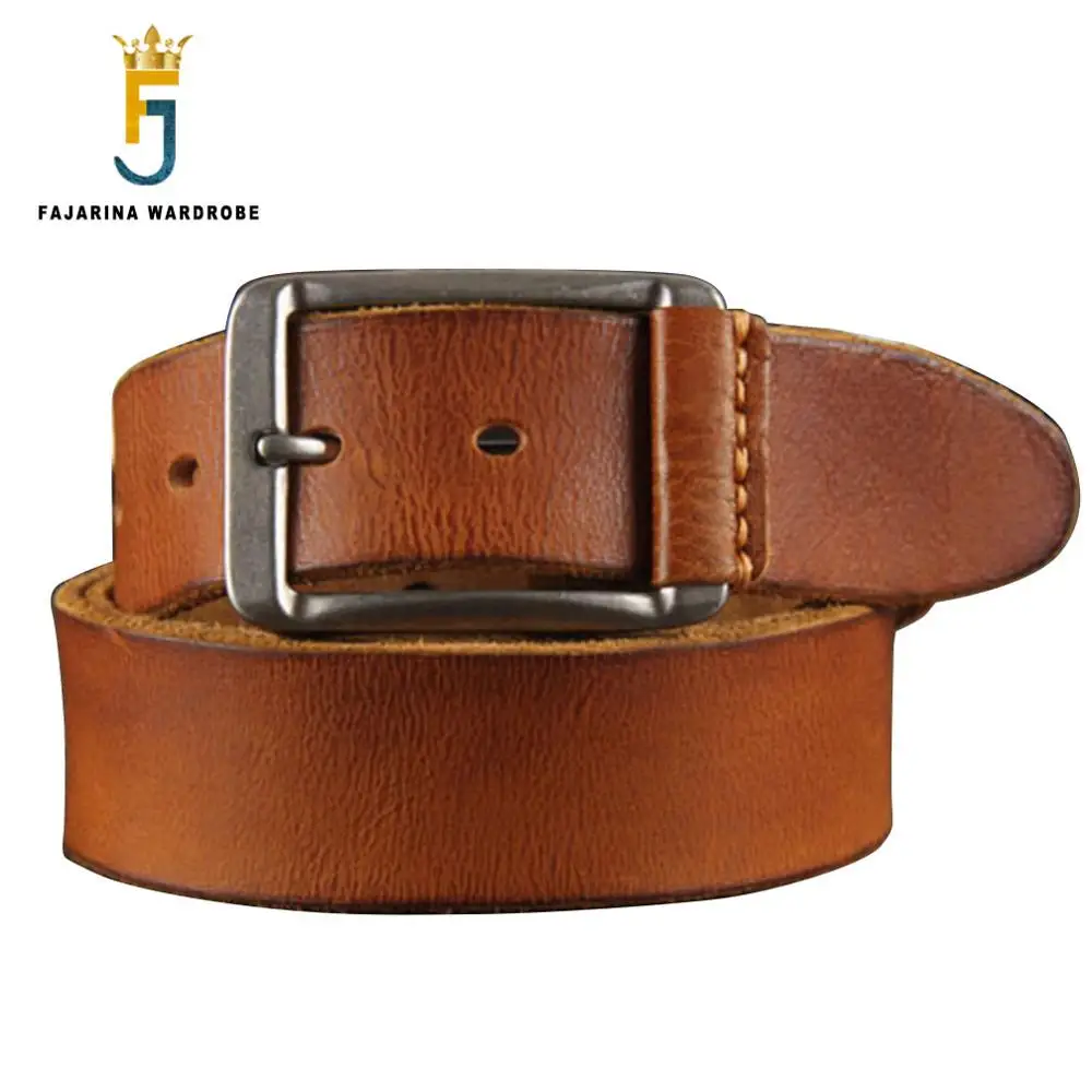 FAJARINA Quality Novelty Cow Skin Men's Designer Belts Man with Metal Retro Needlepoint Buckle Belt for Men 3.6cm Wide N17FJ104