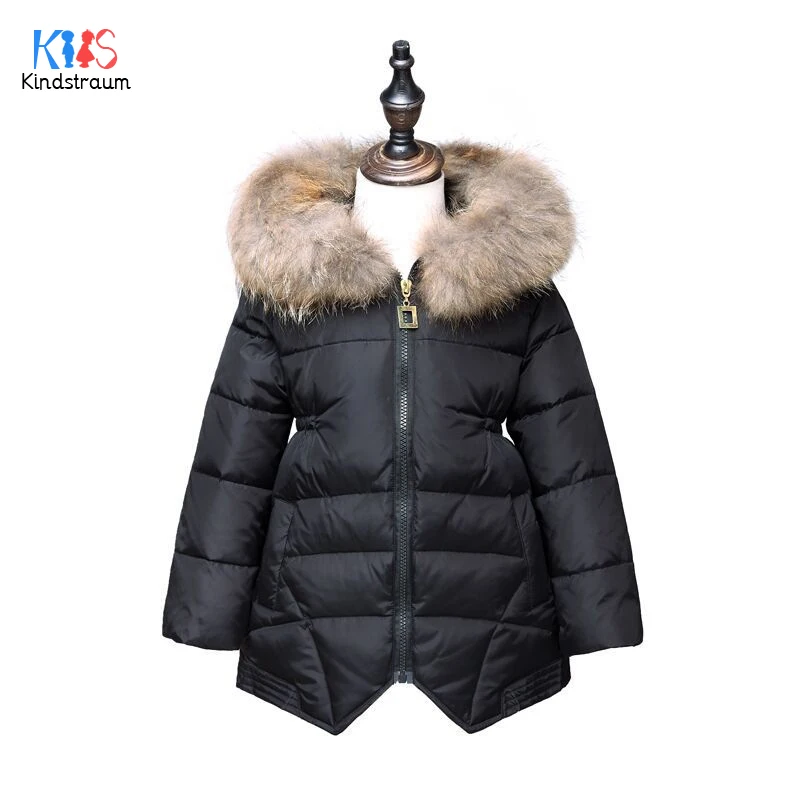 

Kindstraum 2018 Winter Girls Thick Coton Coats Brand Children Solid Fur Hooded Wear Super Warm Parkas for Kids,RC1663