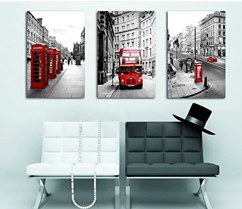 3 Piece Vintage London Street Red Bus Canvas Wall Picture for Living Room Art Landscape Decorative pictures Home Decor | Дом и сад