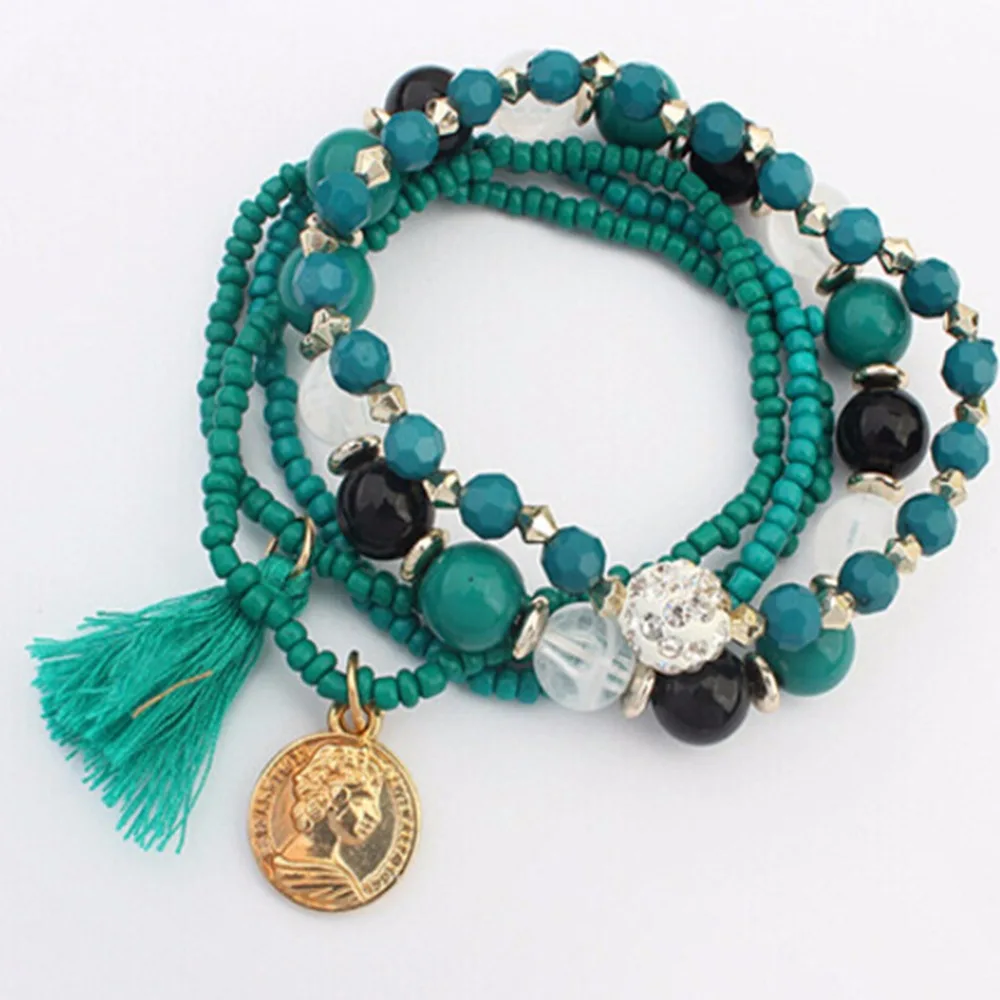 Новые многослойные Для женщин модные очаровательные бусины браслета кисточкой