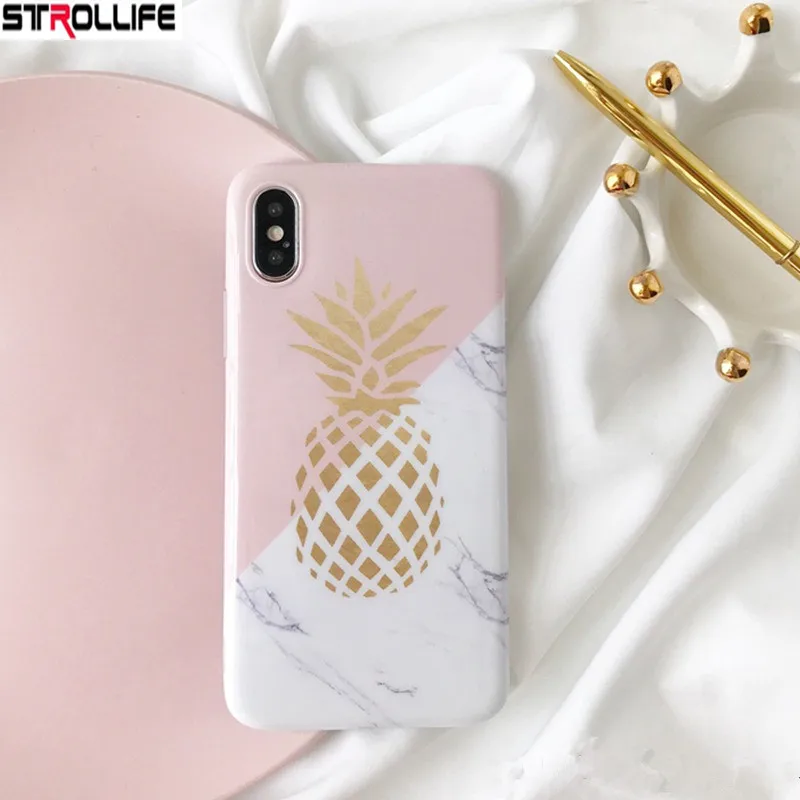 Stelllife Модные Золотые Мраморные чехлы для телефонов с ананасом iPhone 8 Plus capa гладкая