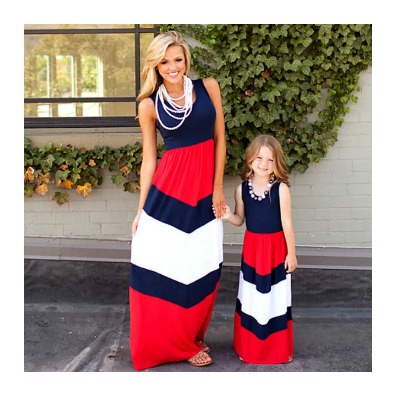Mommy And Me Family Matching Mother Daughter Dresses Clothes Striped Maternity Dress Pregnant Woman Kids Parent Child Outfit