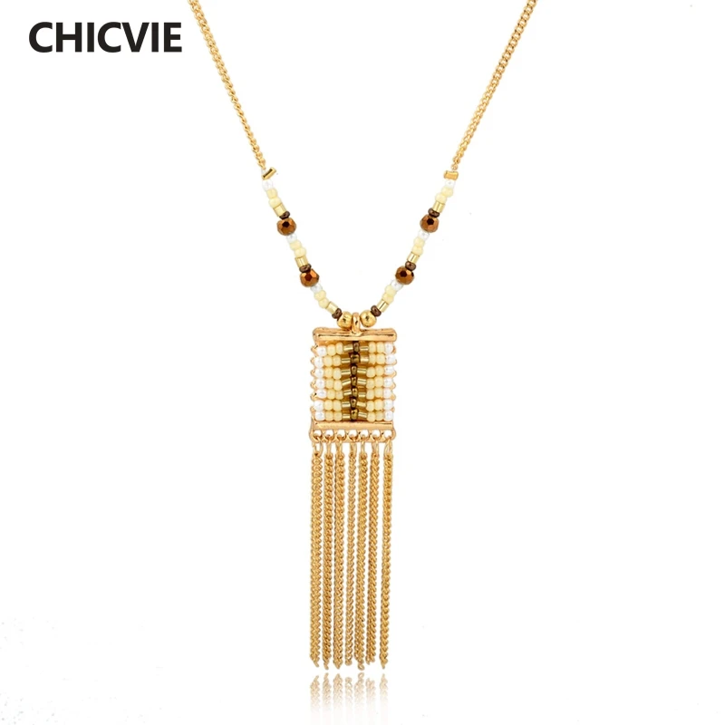 CHICVIE Кристальные длинные эффектные кисточки DIY ожерелья для женщин Love Boho