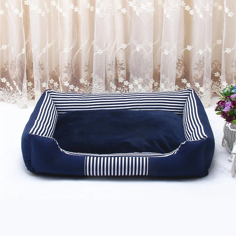 Blue 4 Colors Canvas Pet Dog Beds Waterproof Bottom Detachable Double Sided Used Fleece Warm Puppy Beds For Small Medium Dogs - Цвет: Blue