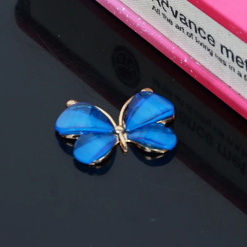 Blue Engood 2018New 10 шт Бабочка сплав кнопки для DIY чехол мобильного телефона или аксессуары для волос ZJ197 - Цвет: Blue