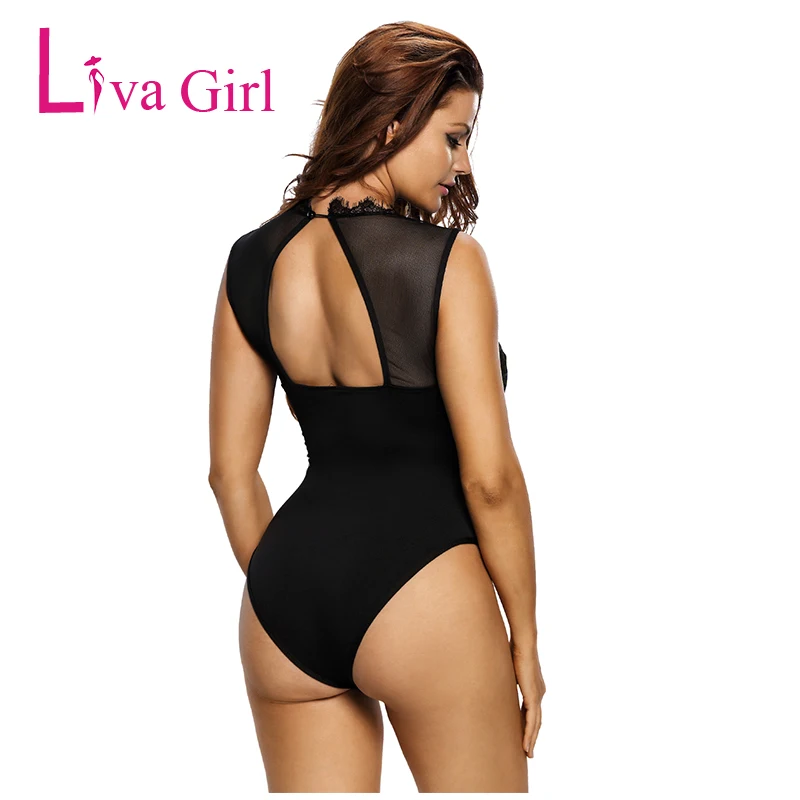 LIVA GIRL черный/белый тонкий кружевной комбинезон женский сексуальный сетчатый