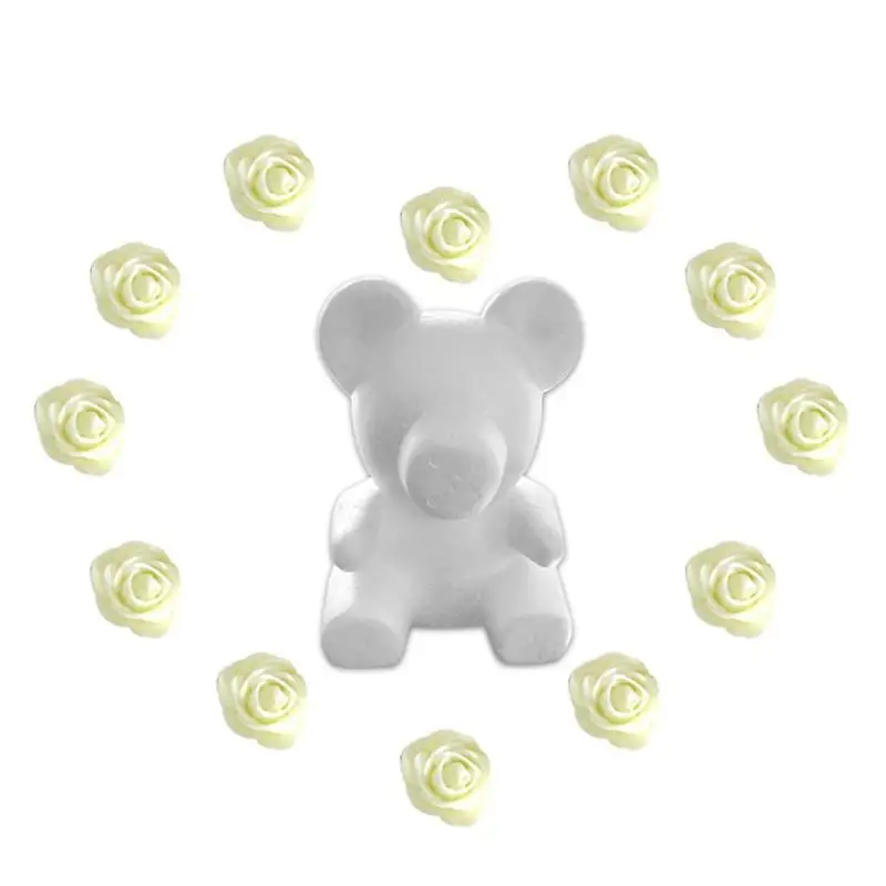Beige 25cm DIY Foam Rose Bear Mold+200pcs PE Handmade Flower Creative DIY Rose Doll Toys Romantice Wedding Party Gifts - Цвет: Beige