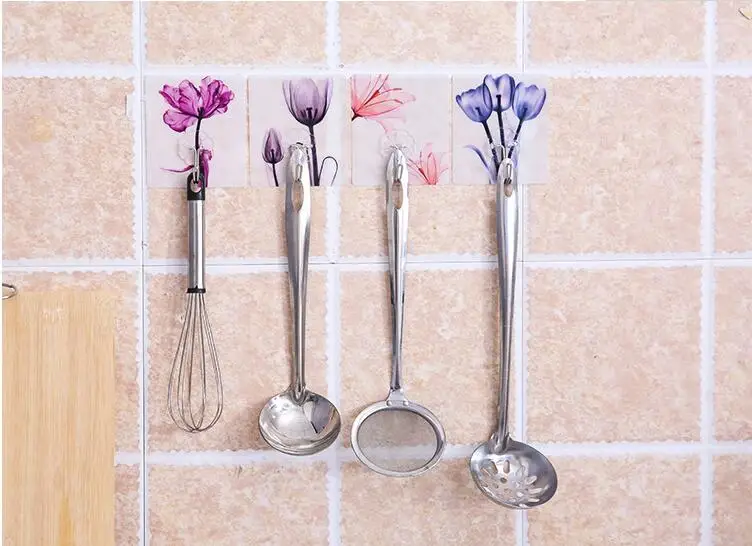 5 шт./лот крепкие домашние кухонные крючки цветочный дизайн присоска присоски