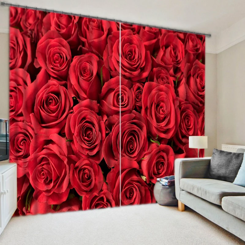 

High-grade 3D Printing Curtains High Quality Lifelike Visual Enjoyment Curtains Various Red Rose Wedding Room Window Curtain