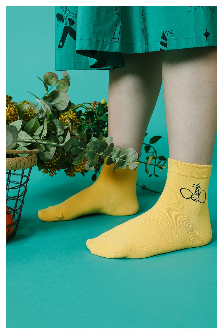 Summer New Design Women Short Socks Cartoon Yellow Green Purple Blue Sock Cotton 5 Pairs A Lot