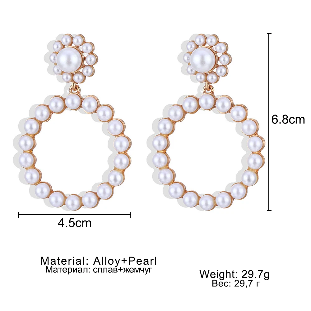 Женские серьги подвески IPARAM круглые с кристаллами и жемчугом вечерние ювелирные