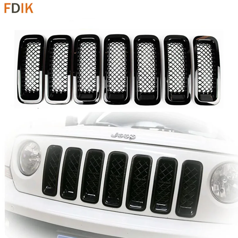 

7pcs Glossy Piano Black Front Mesh Grille Grill Inserts Trim Cover Frame for Jeep Patriot 2011 2012 2013 2014 2015 2016 2017