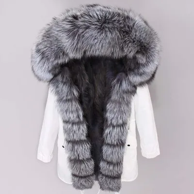 OFTBUY, зимняя женская куртка, пальто с натуральным мехом, парка с натуральным лисьим воротником, подкладка из лисьего меха, Черное длинное пальто в полоску, уличная одежда, новая мода
