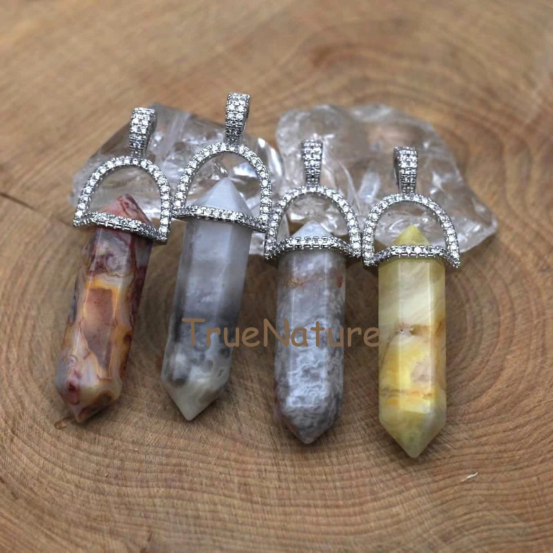 Модная Мексиканская подвеска Crazy Agates Point двойная Petite Nugget CZ проложенные бусины