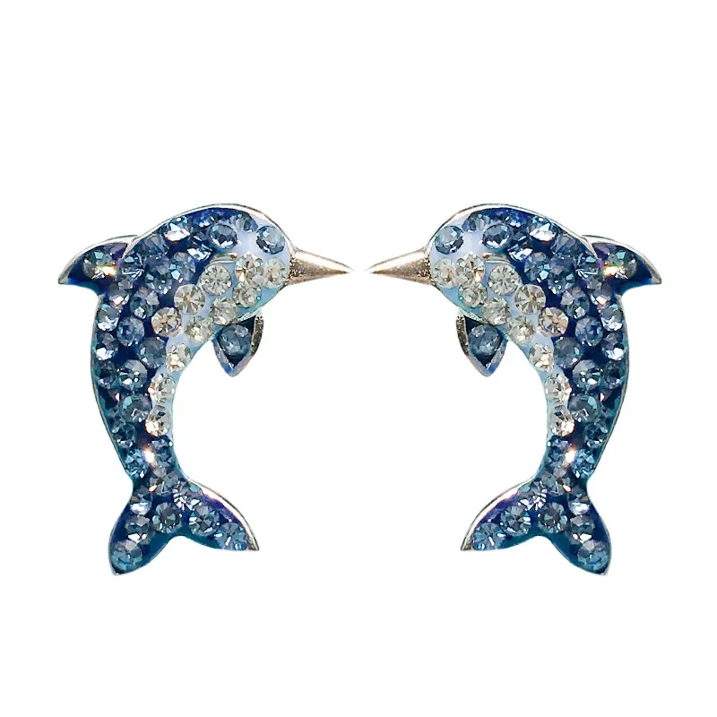 S925 Стерлинговое Серебро инкрустированные Хрустальный Дельфин серьги Модные