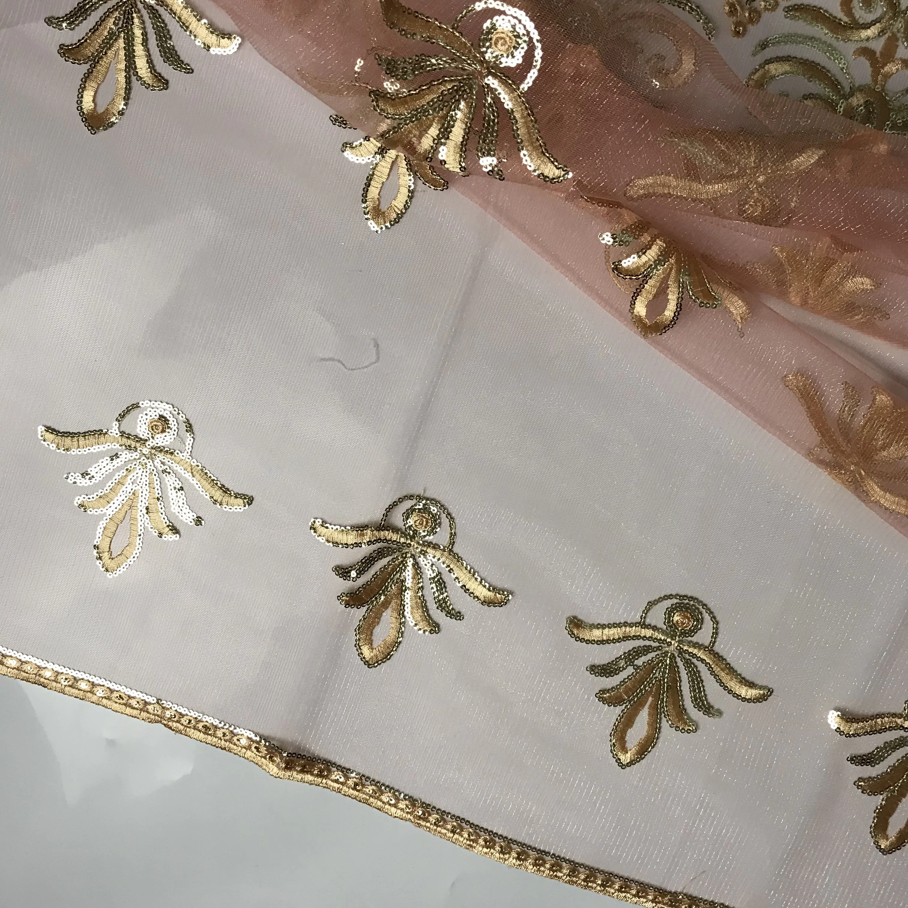 Sequence африканская кружевная ткань с блестками органза Персиковое вышитое Тюлевое